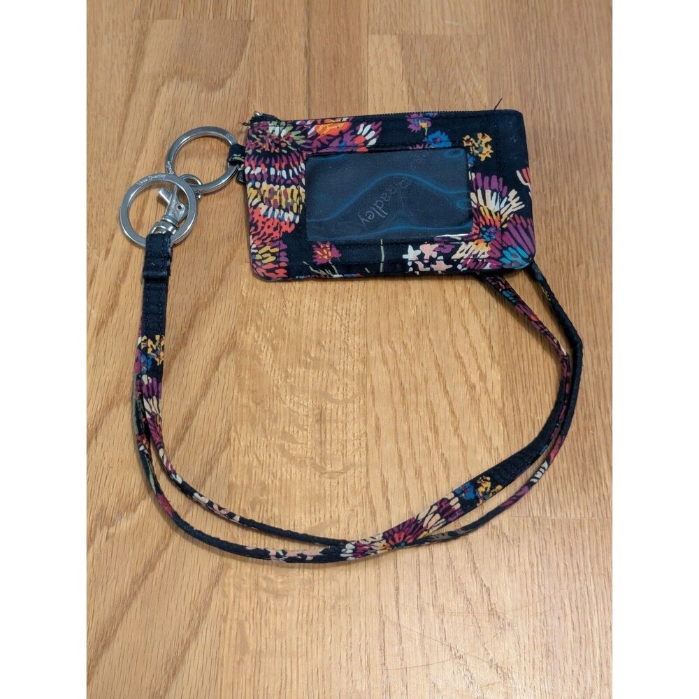 Vera Bradley Lanyard & Matching Window Coin purse MIDNIGHT WILDFLOWERS